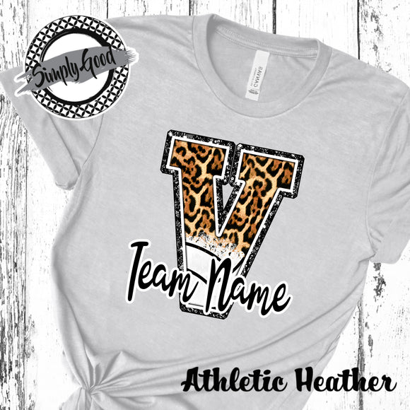 CUSTOM FOOTBALL LEOPARD TEAM LETTER BLEACH CREW NECK T-SHIRT